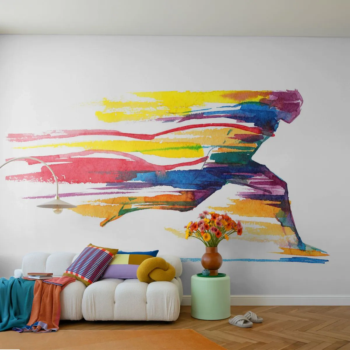 Papier Peint Autocollant Deluxe Sticker - Courir à travers l'arc-en-ciel - Abstraction, sport, Coureur - 250x175 cm