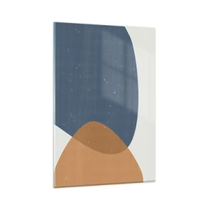 Impression sur verre - Image sur verre - Une composition géométrique minimaliste dans des tons de bleu et d'orange. - 80x120cm - Ovales et influences - Décoration murale moderne pour le salon et la chambre ARTTOR