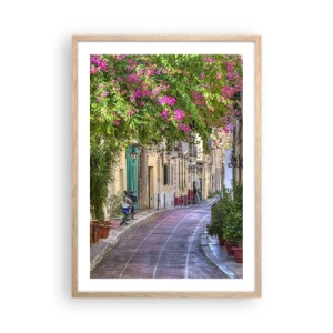 Affiche dans un chêne clair - Poster - Allée fleurie - 50x70 cm