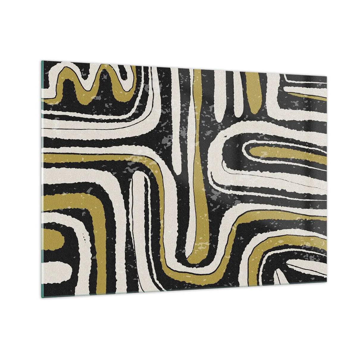 Impression sur verre - Image sur verre - Motifs abstraits en noir, blanc et or - 100x70cm - Composition : routes et ruelles - Décoration murale moderne pour le salon et la chambre ARTTOR