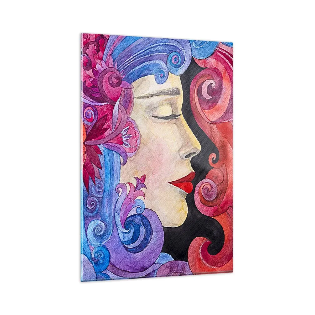Impression sur verre - Image sur verre - Profil coloré d'une femme dans un style artistique - 80x120cm - L'Art Nouveau est toujours vivant - Décoration murale moderne pour le salon et la chambre ARTTOR
