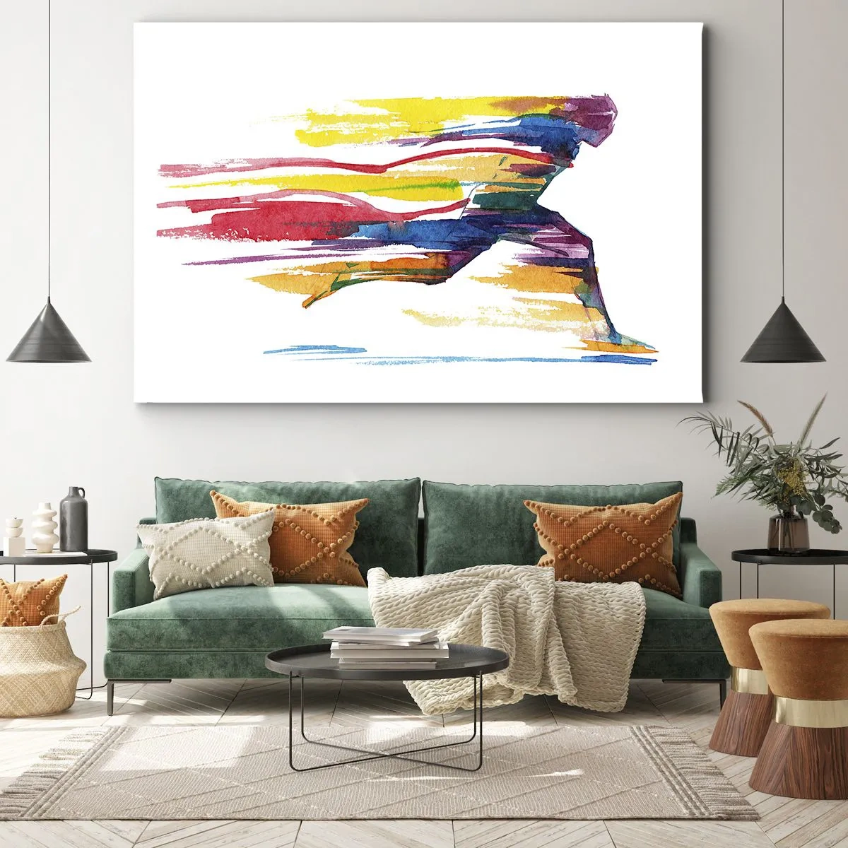 Impression sur toile - Image sur toile - Un coureur aux couleurs abstraites symbolisant le dynamisme et l'énergie - 120x80cm - Courir à travers l'arc-en-ciel - Décoration murale moderne pour le salon et la chambre ARTTOR