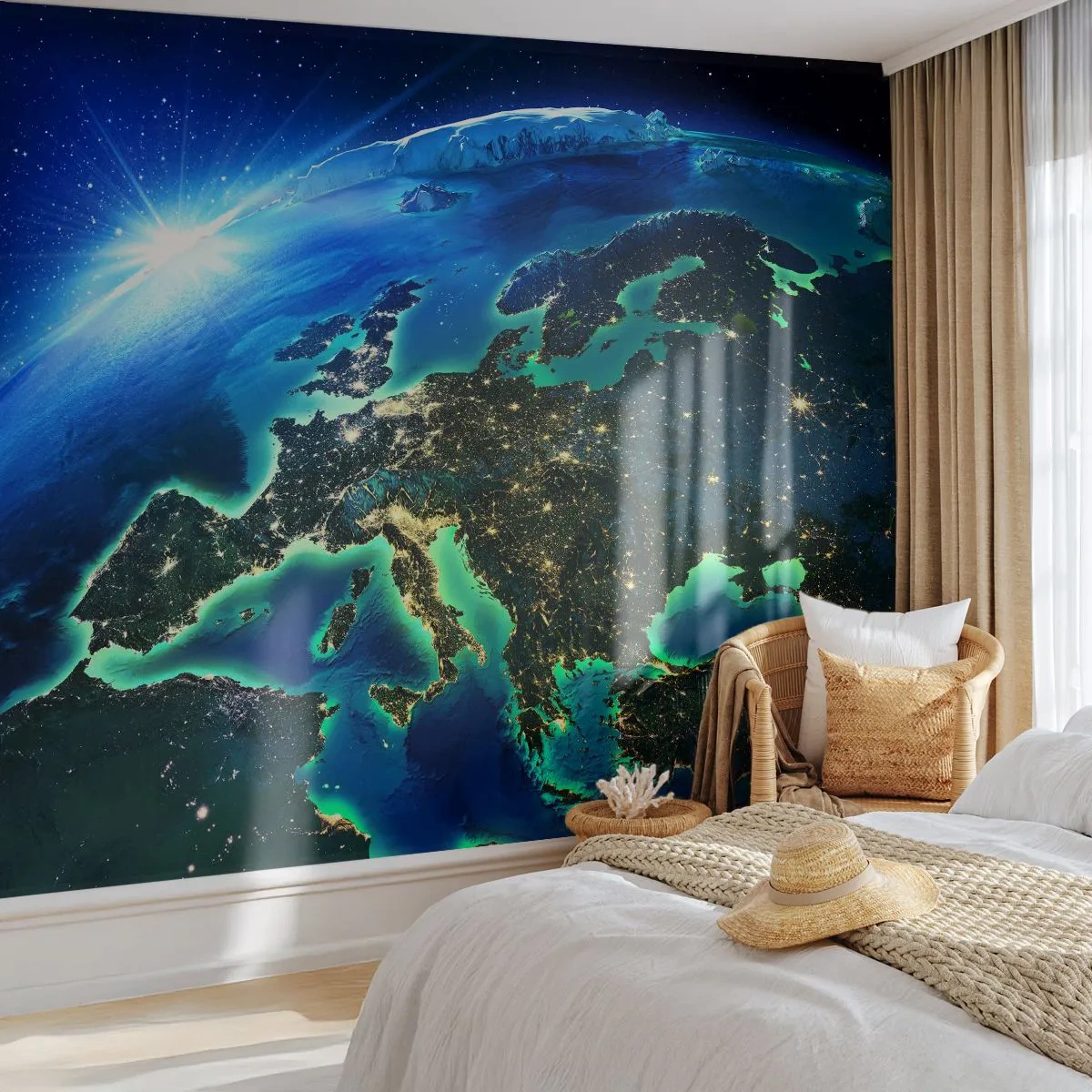 Papier Peint Photo Premium Canvas - Europe pétillante - Cosmos, Planète Terre, Continents - 250x175 cm