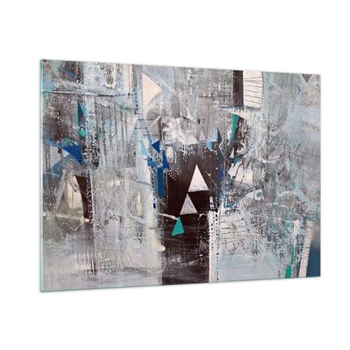 Impression sur verre - Image sur verre - Triangles géométriques sur fond de composition abstraite dans des tons de gris. - 100x70cm - Ordre prioritaire des triangles - Décoration murale moderne pour le salon et la chambre ARTTOR