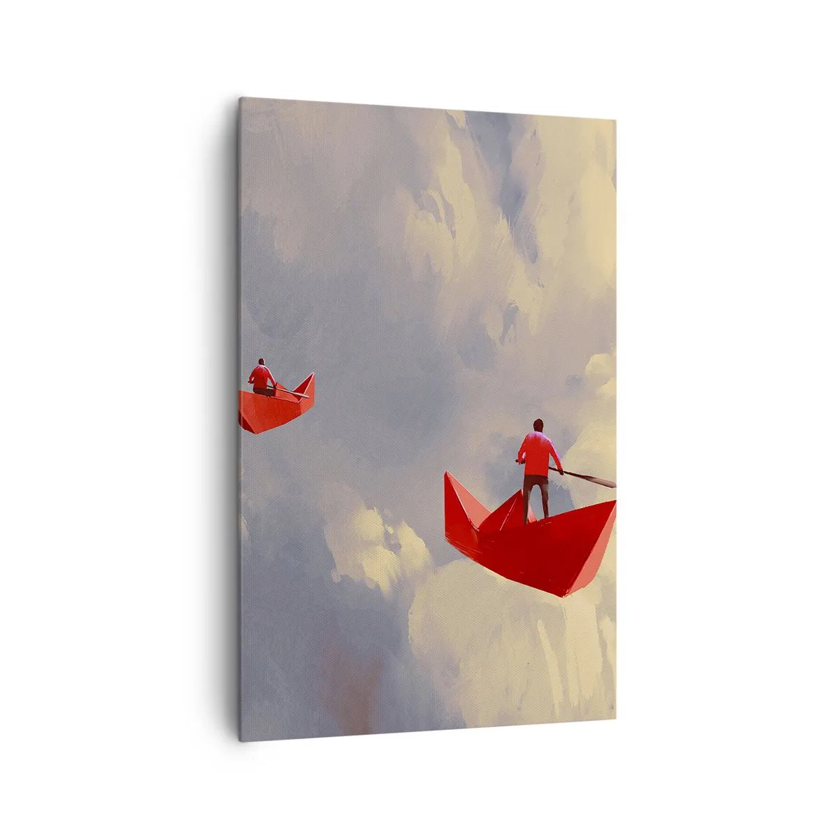 Impression sur toile - Image sur toile - Bateaux en papier rouges flottant dans les nuages - 80x120cm - Expédition des Rêveurs - Décoration murale moderne pour le salon et la chambre ARTTOR