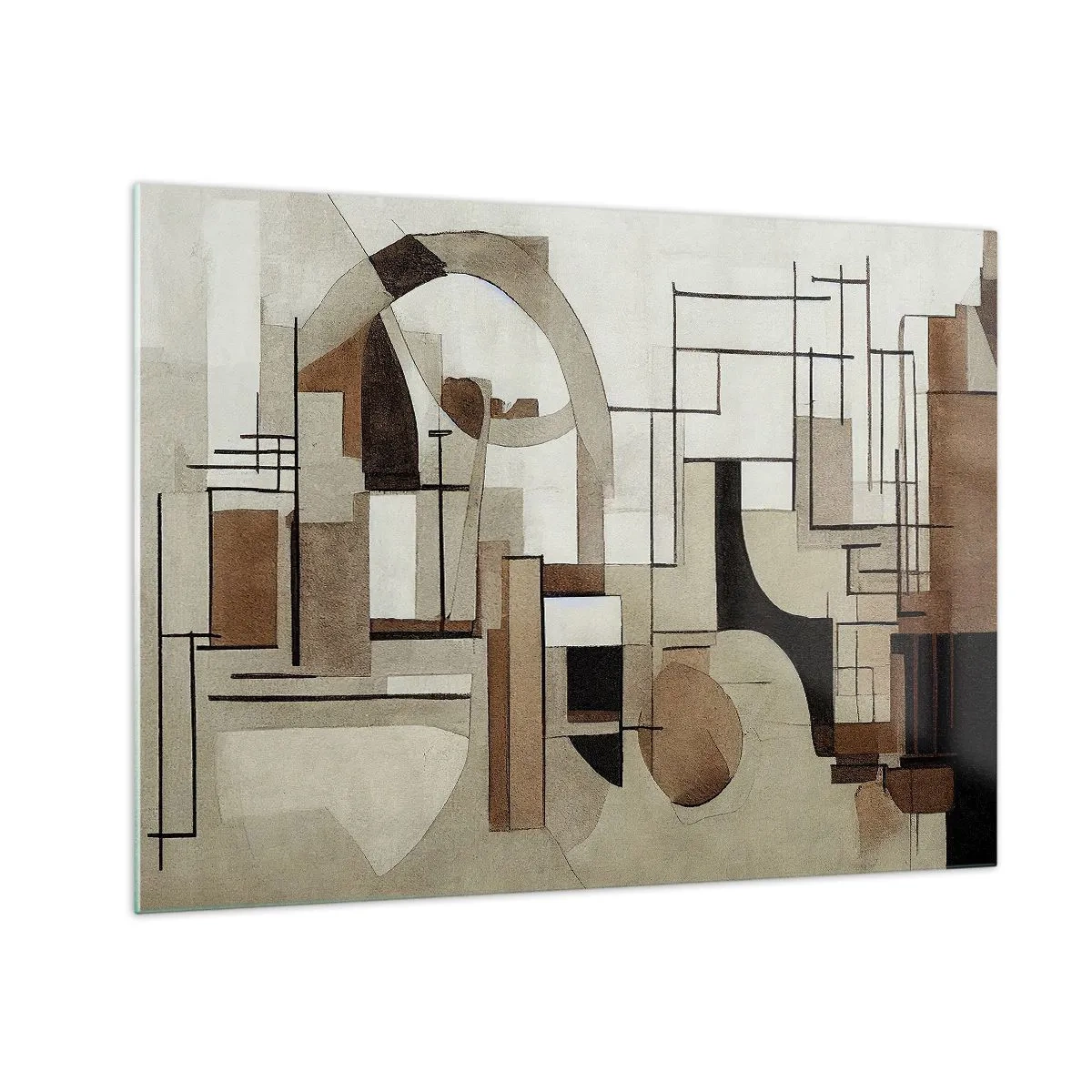 Impression sur verre - Image sur verre - Paysage géométrique dans les tons marron et beige - 70x50cm - Paysage urbain 2.0 - Décoration murale moderne pour le salon et la chambre ARTTOR