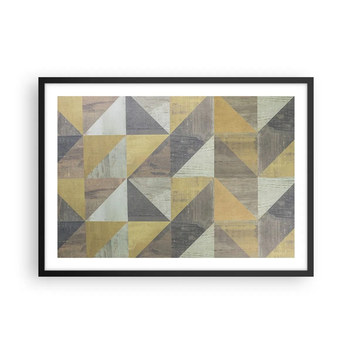 Affiche dans un cadre noir - Poster - Composition géométrique de triangles aux tons terreux - 70x50cm - Suivant l'angle du triangle - Décoration murale moderne pour le salon et la chambre ARTTOR
