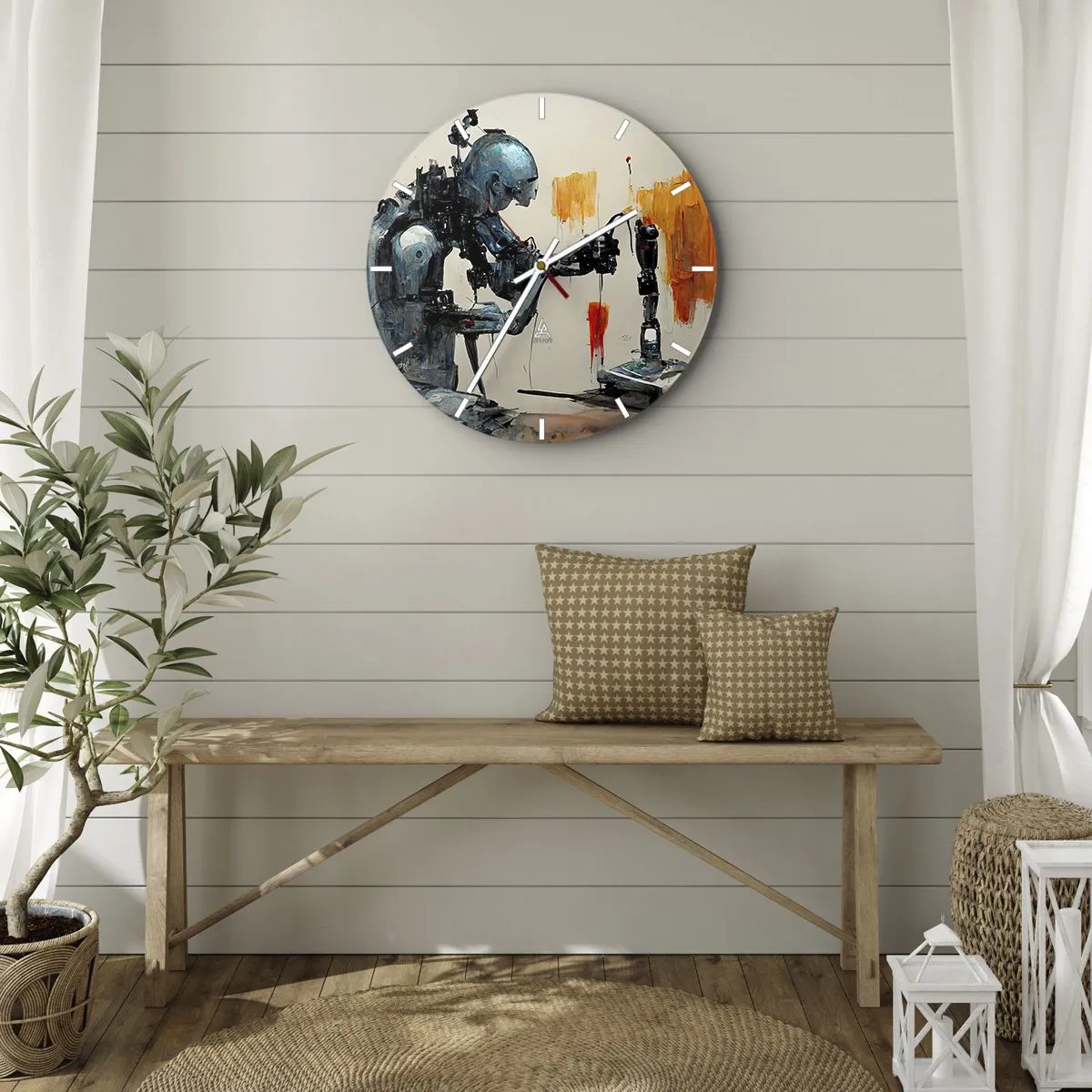 Horloge murale - Pendule murale - Robot humanoïde assemblant un membre artificiel - 30x30cm - Déjà demain… - Décoration murale moderne pour le salon, la cuisine et la chambre ARTTOR