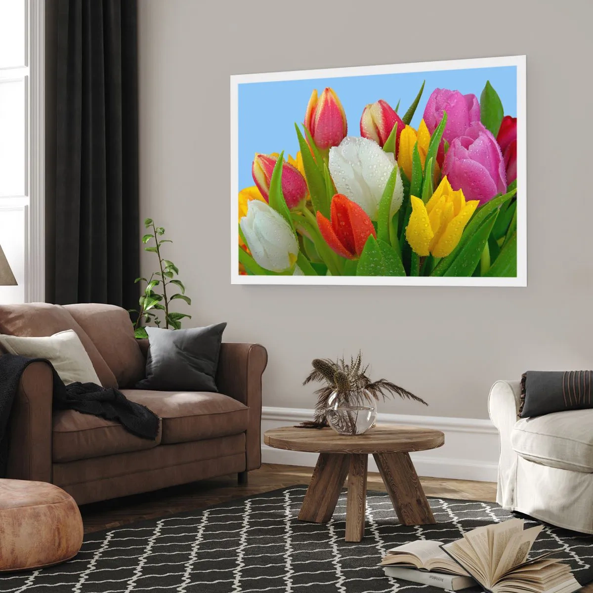 Affiche - Poster - Un arc-en-ciel fleuri en gouttes de rosée - 91x61 cm