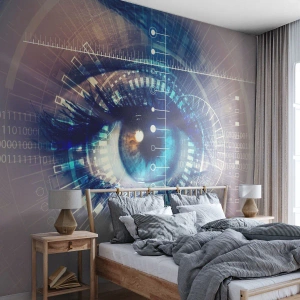 Papier Peint Photo Premium Sand - Œil cybernétique avec des éléments futuristes - 100x70cm - Tu penses que tu me connais - Décoration murale moderne pour le salon et la chambre ARTTOR