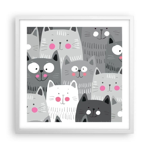 Affiche dans un cadre blanc - Poster - Le monde des chats - 50x50 cm