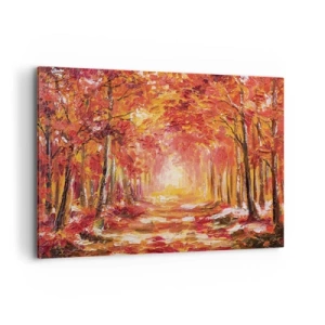 Impression sur toile - Image sur toile - Forêt d'automne aux tons cuivrés et dorés - 120x80cm - Forêt de cuivre - Décoration murale moderne pour le salon et la chambre ARTTOR