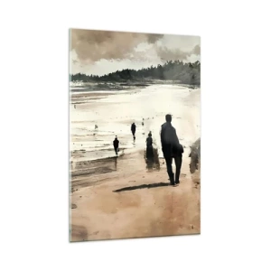 Impression sur verre - Image sur verre - Promeneurs sur la plage dans un paysage paisible - 80x120cm - Invoqué - Décoration murale moderne pour le salon et la chambre ARTTOR