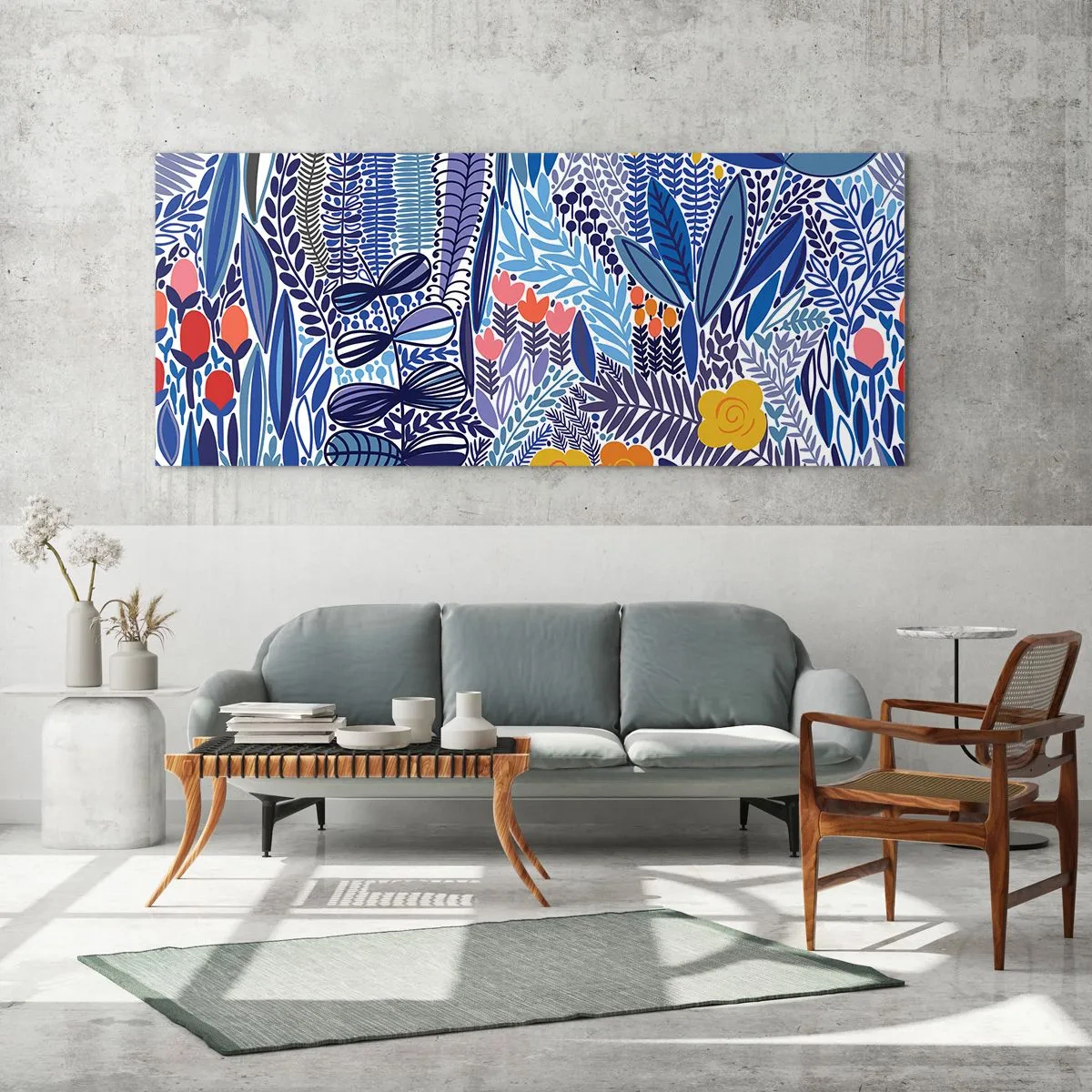 Impression sur verre - Image sur verre - Un motif végétal coloré dans un style graphique moderne - 160x50cm - Jardin hawaïen - Décoration murale moderne pour le salon et la chambre ARTTOR