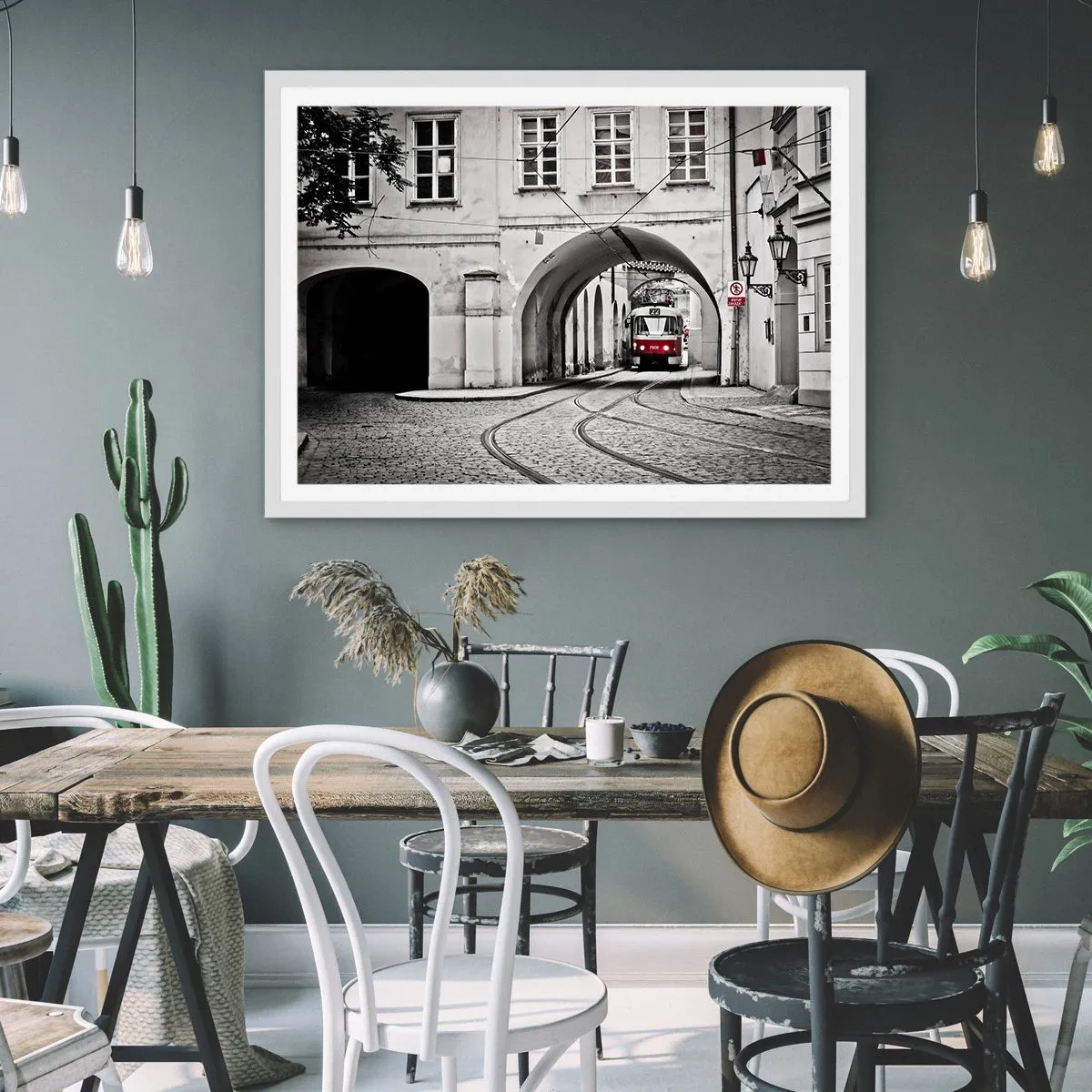 Affiche dans un cadre blanc - Poster - Dans le labyrinthe de la ville - 100x70 cm