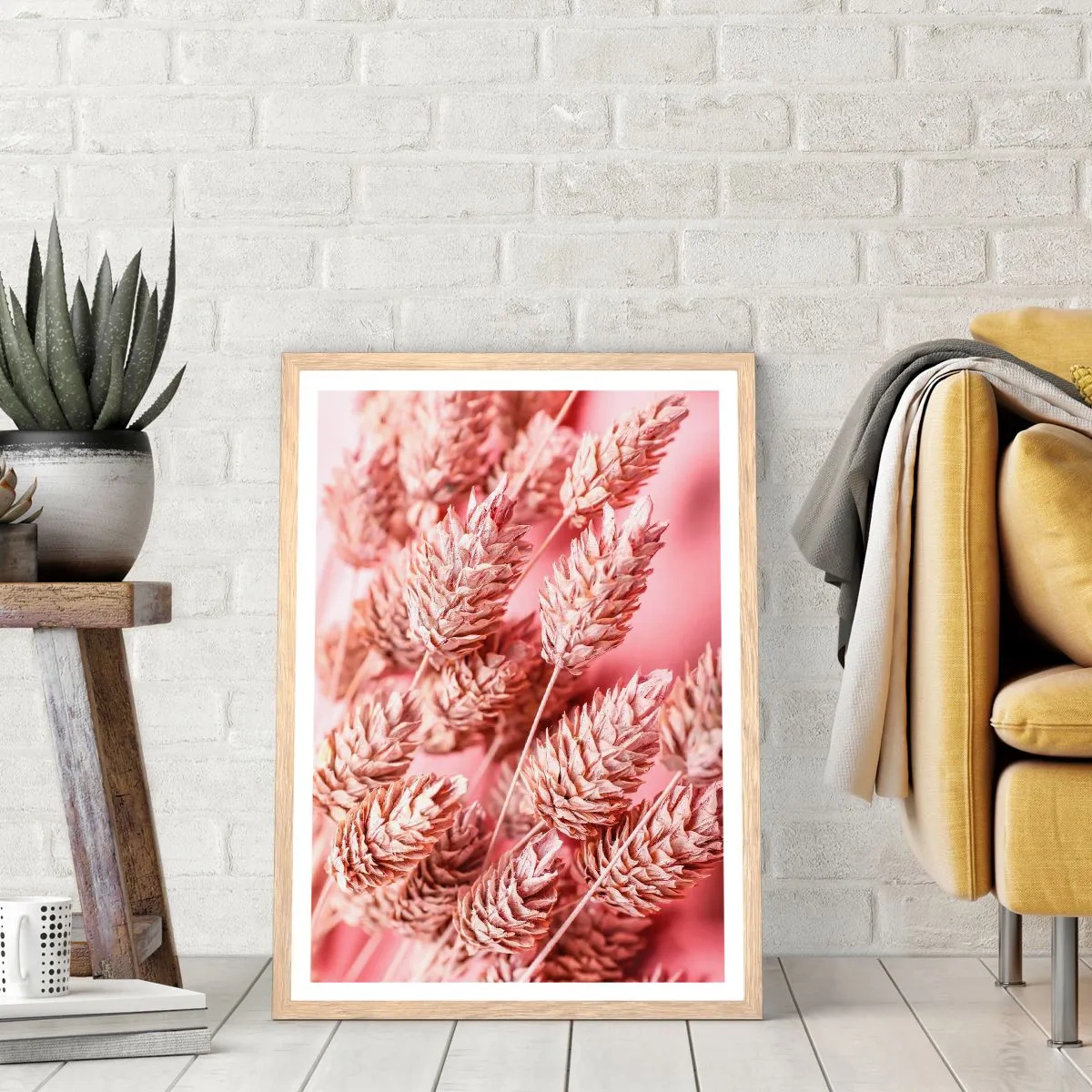 Affiche dans un chêne clair - Poster - Une cascade florale en rose - 70x100 cm
