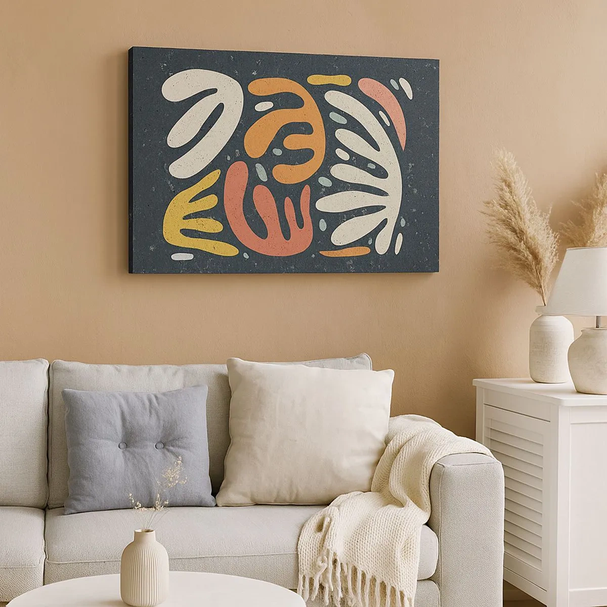 Impression sur toile - Image sur toile - Formes abstraites aux couleurs chaudes sur fond sombre - 70x50cm - Composition – Je suis sur le point de t'attraper - Décoration murale moderne pour le salon et la chambre ARTTOR