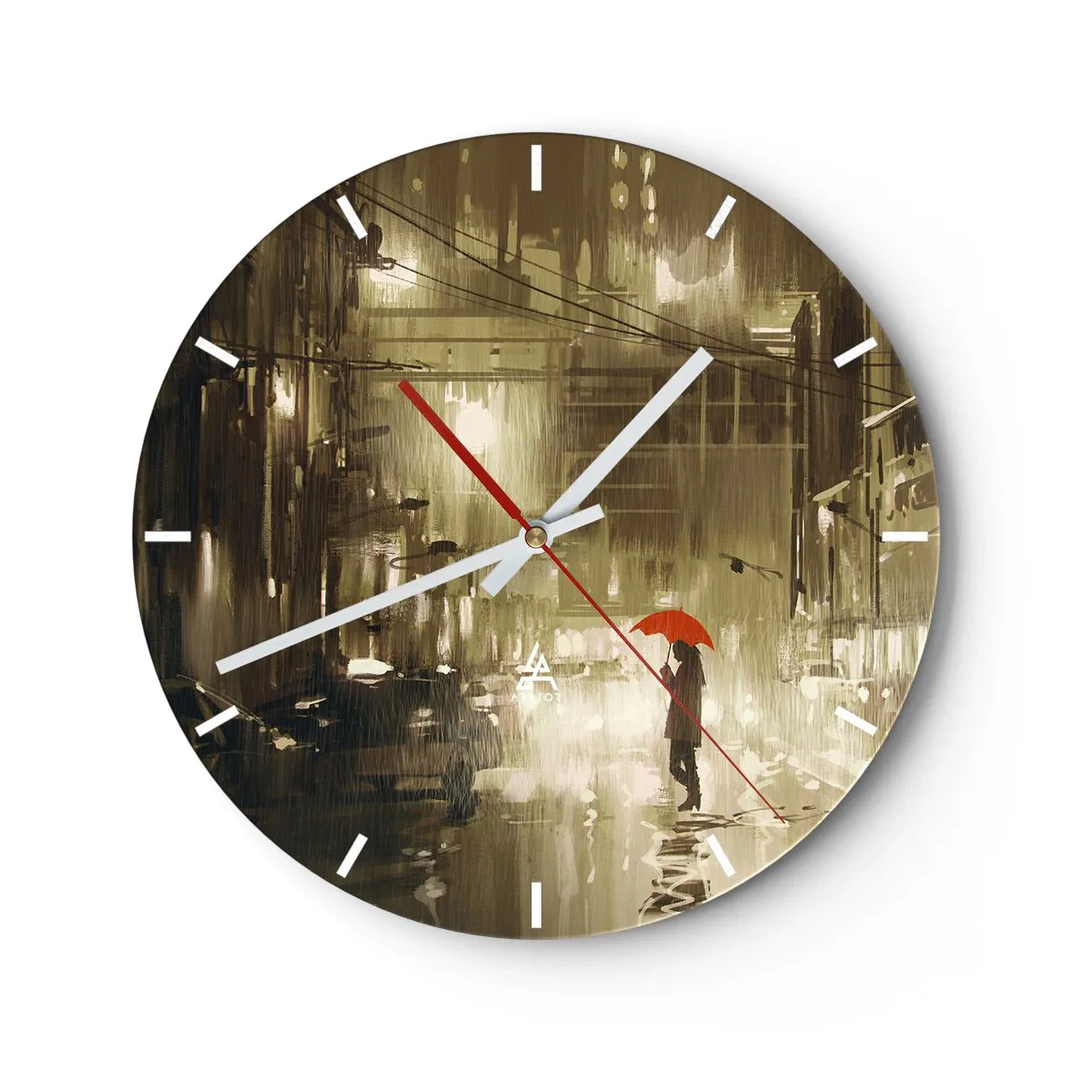 Horloge murale - Pendule murale - Une silhouette avec un parapluie rouge dans une rue mouillée - 30x30cm - Seule mais pas solitaire - Décoration murale moderne pour le salon, la cuisine et la chambre ARTTOR