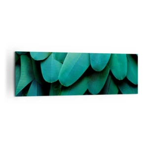 Impression sur toile - Image sur toile - Détail de plumes dans des tons de vert - 160x50cm - Perfection de la nature du perroquet - Décoration murale moderne pour le salon et la chambre ARTTOR