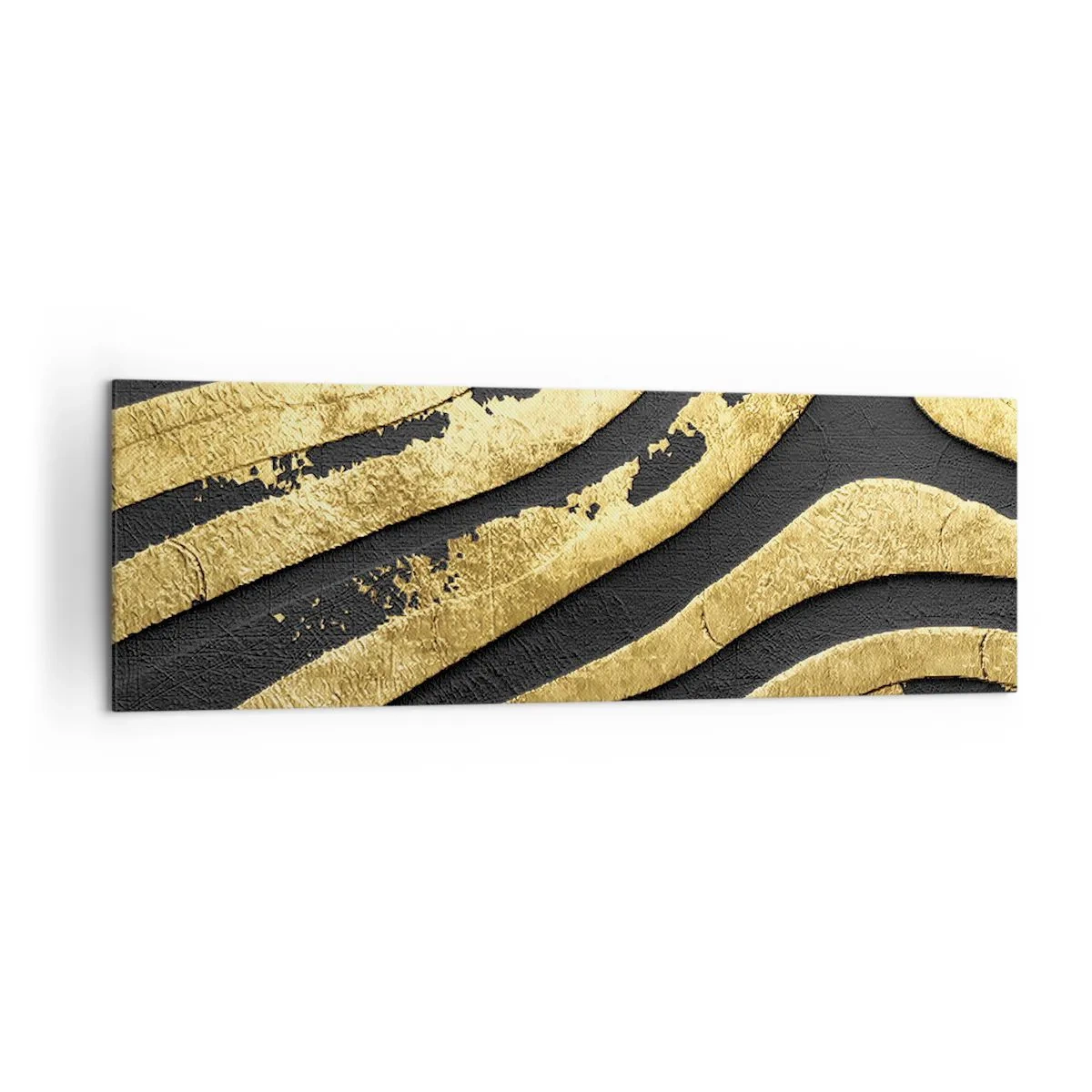 Impression sur toile - Image sur toile - Vagues abstraites dorées sur fond noir - 160x50cm - Tout coule - Décoration murale moderne pour le salon et la chambre ARTTOR