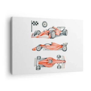 Impression sur toile - Image sur toile - Une voiture de course rouge avec un drapeau à damier - 70x50cm - poursuis ton rêve - Décoration murale moderne pour le salon et la chambre ARTTOR