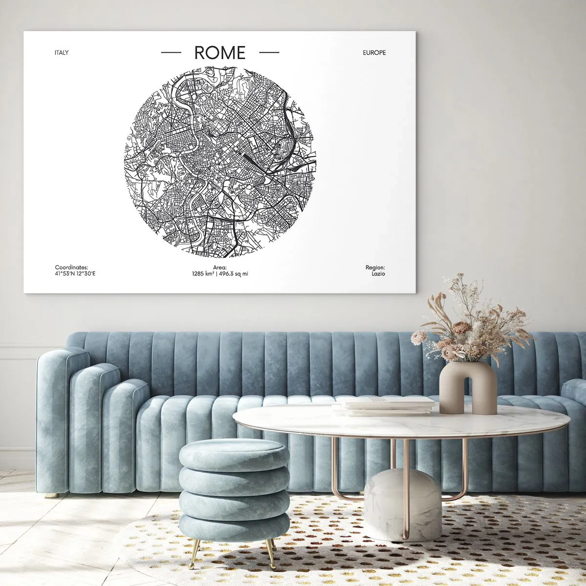 Impression sur verre - Image sur verre - Une carte de Rome sous la forme d'un dessin de rue détaillé - 70x50cm - Anatomie de Rome - Décoration murale moderne pour le salon et la chambre ARTTOR