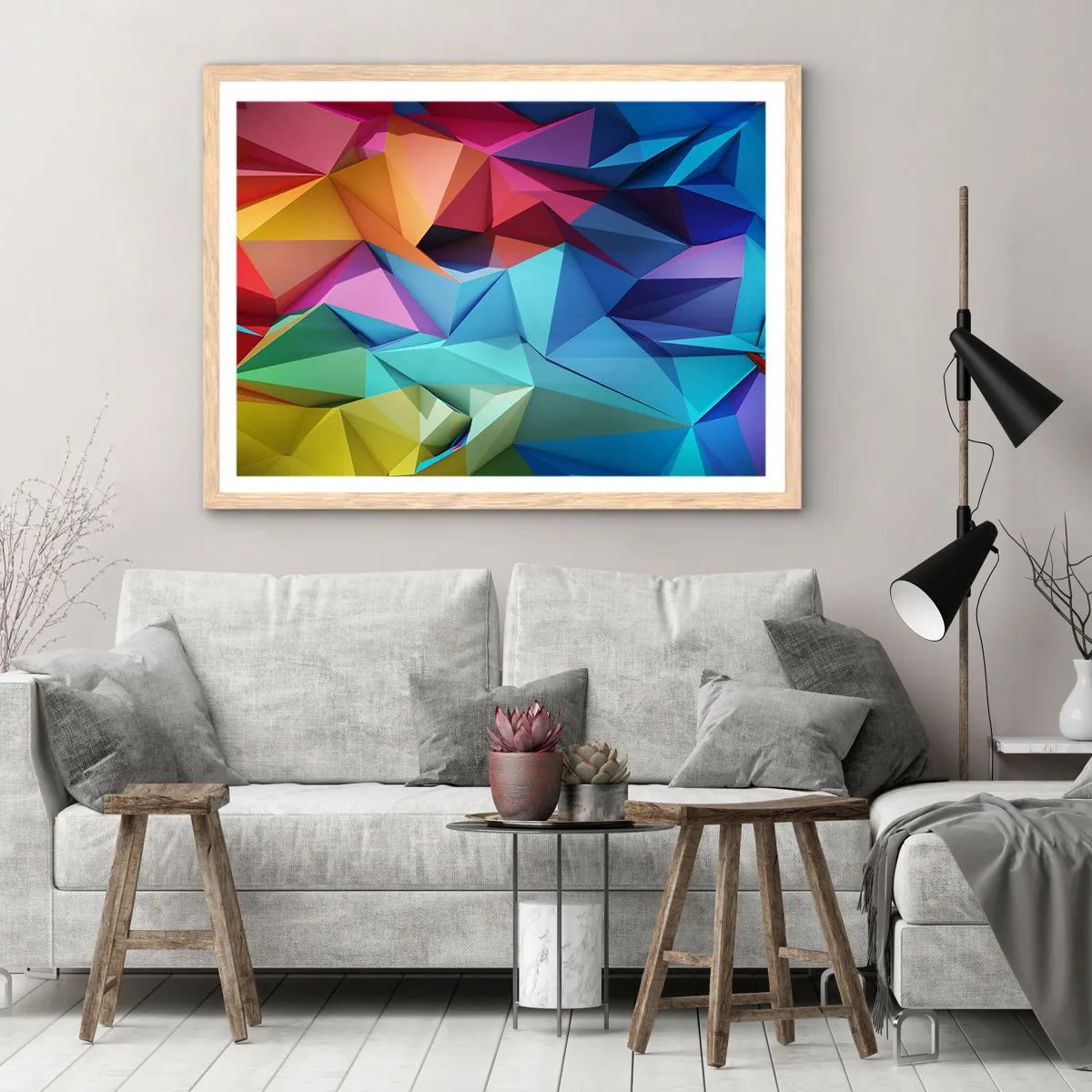Affiche dans un chêne clair - Poster - Origami arc-en-ciel - 70x50 cm