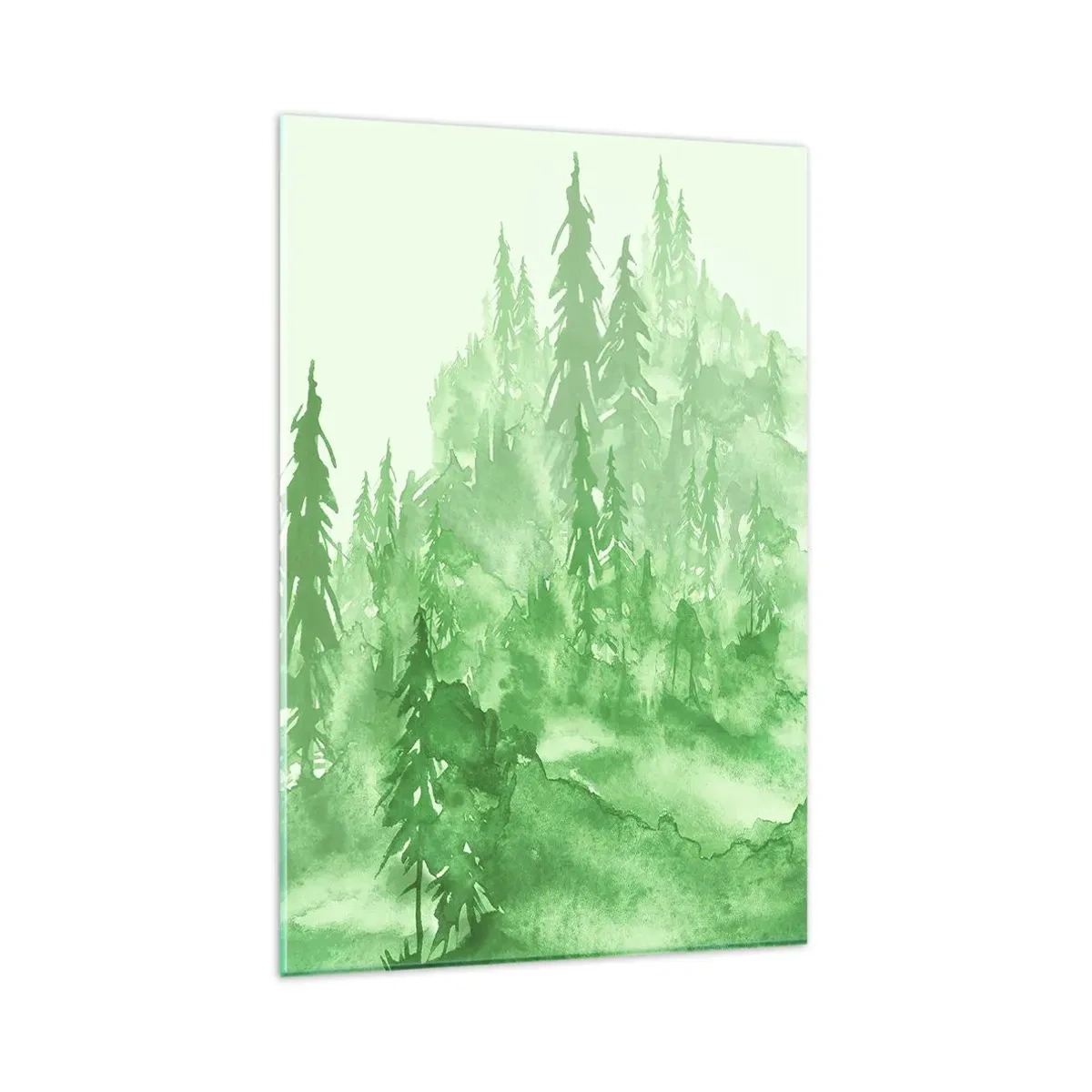 Impression sur verre - Image sur verre - Forêt verte dans un style aquarelle sur un fond clair - 80x120cm - Flou de brouillard vert - Décoration murale moderne pour le salon et la chambre ARTTOR