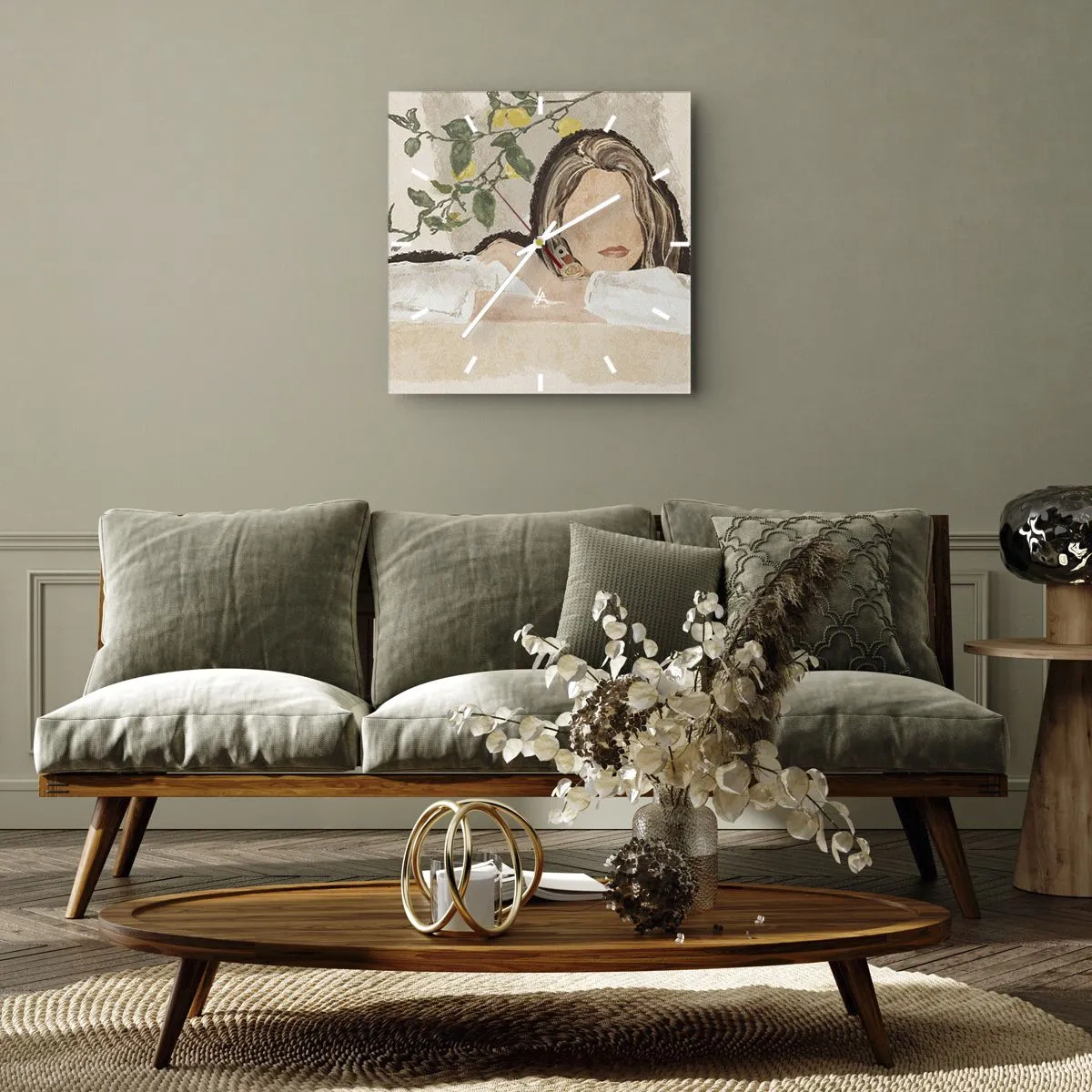 Horloge murale - Pendule murale - La figure d'une femme sur fond de citronnier - 30x30cm - La beauté du sud - Décoration murale moderne pour le salon et la chambre ARTTOR