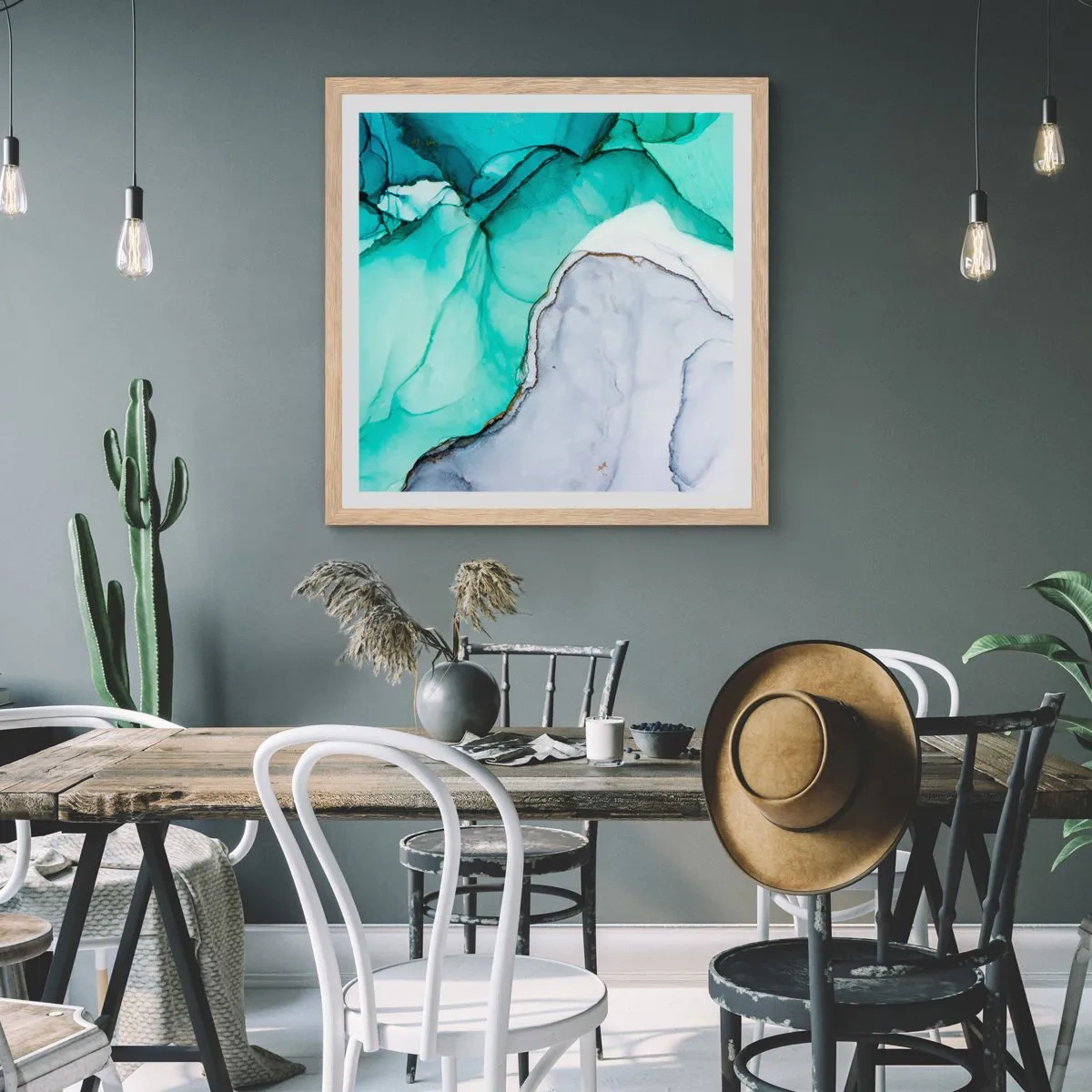Affiche dans un chêne clair - Poster - Étude de turquoise - 60x60 cm