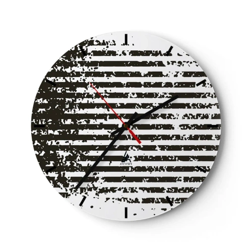 Horloge murale - Pendule murale - Rayures horizontales noires et blanches avec une texture irrégulière - 30x30cm - Rythme et bruissement - Décoration murale moderne pour le salon, la cuisine et la chambre ARTTOR