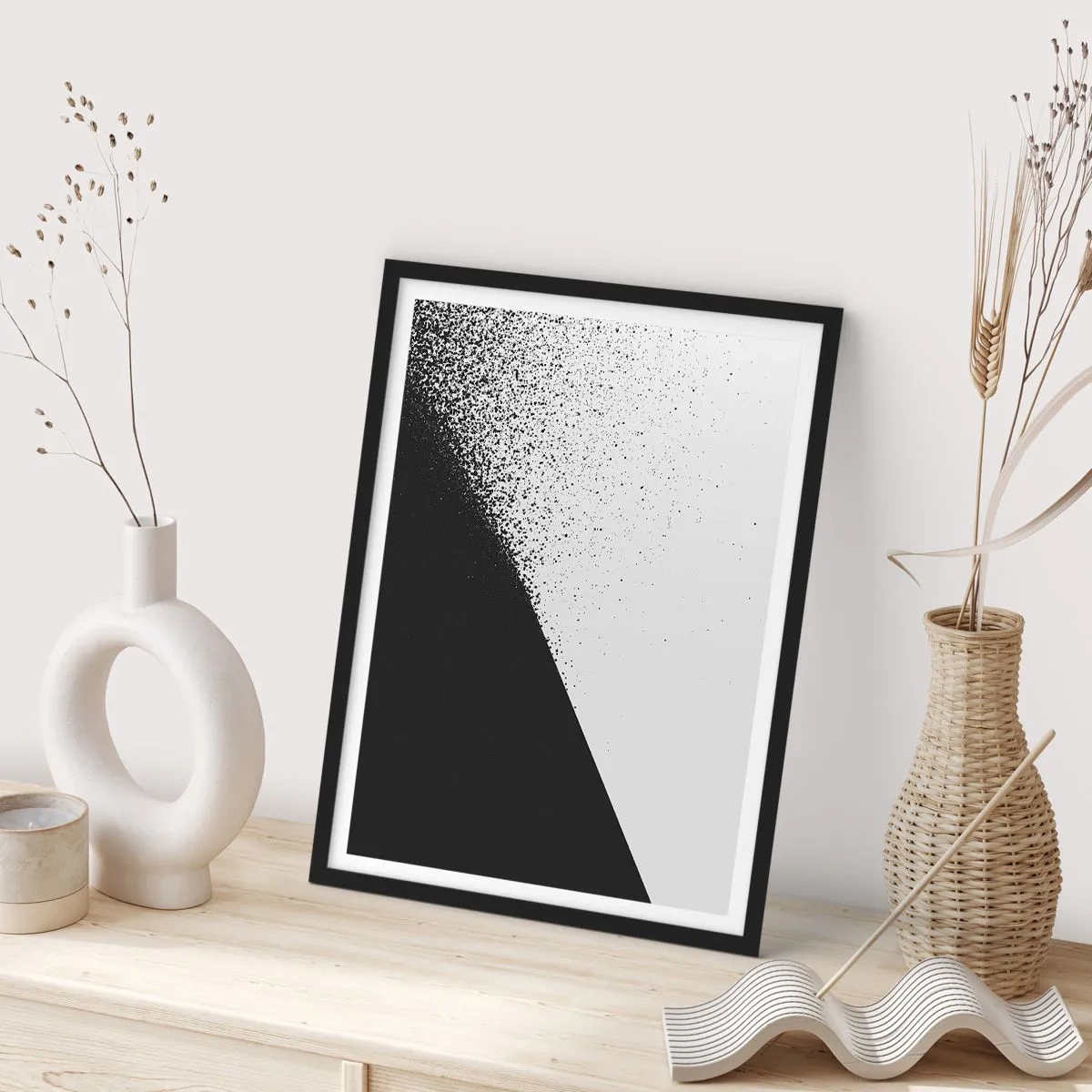 Affiche dans un cadre noir - Poster - Motif abstrait en noir et blanc - 50x70cm - De plus en plus vite, de plus en plus - Décoration murale moderne pour le salon et la chambre ARTTOR