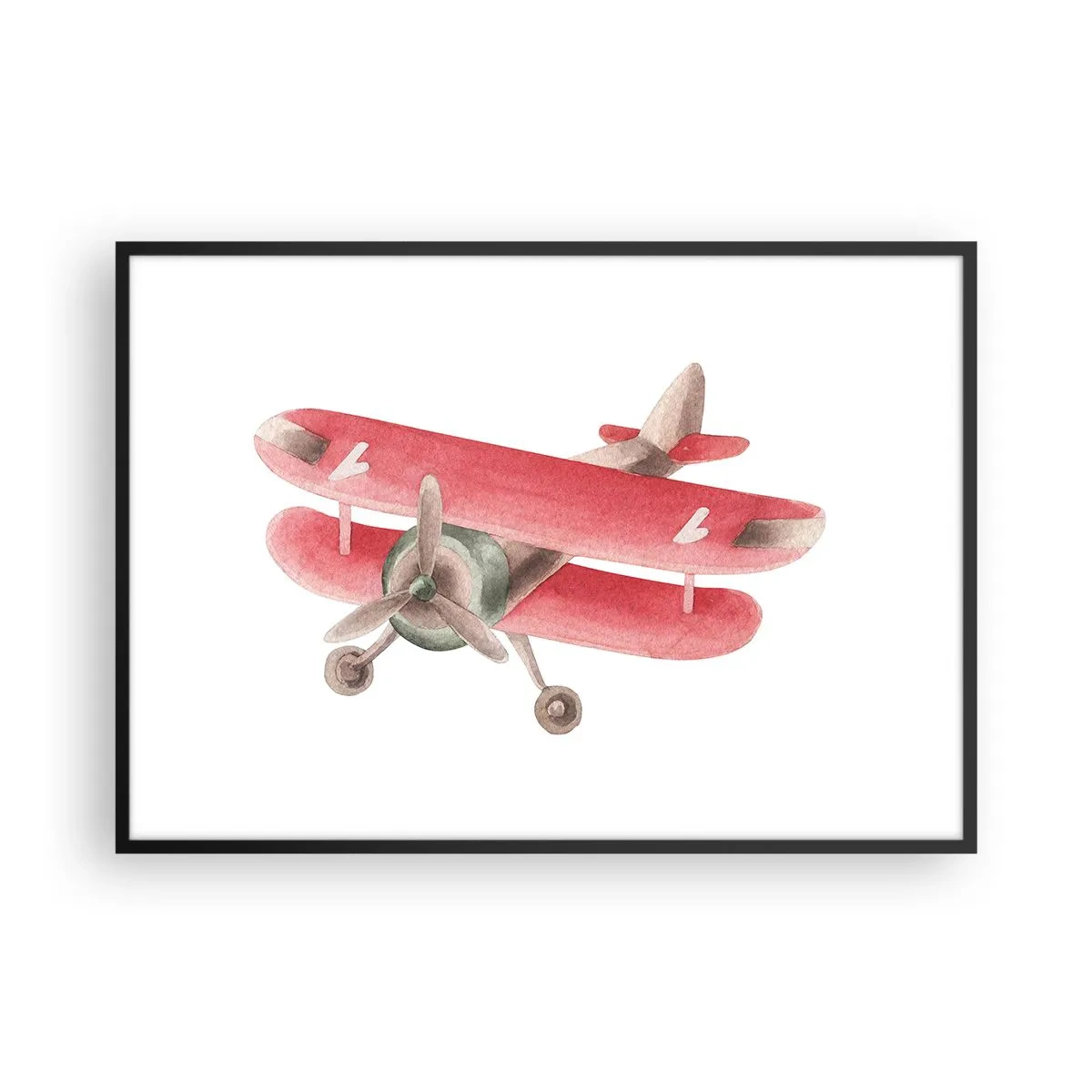 Affiche dans un cadre noir - Poster - Avion rétro rouge sur fond blanc - 100x70cm - Prêt pour les hauts vols - Décoration murale moderne pour le salon et la chambre ARTTOR