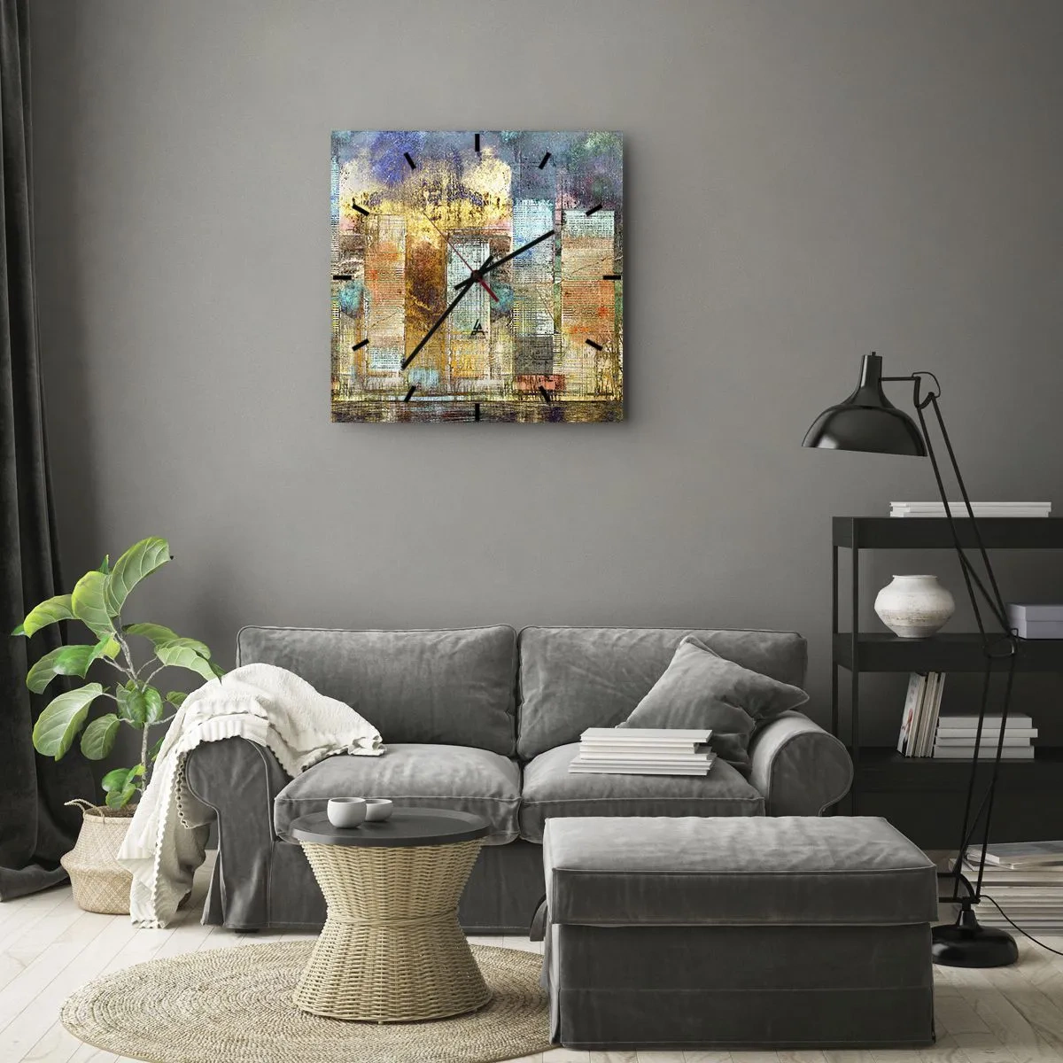 Horloge murale - Pendule murale - Gratte-ciel abstraits de style industriel - 30x30cm - Une métropole ensoleillée - Décoration murale moderne pour le salon et la chambre ARTTOR