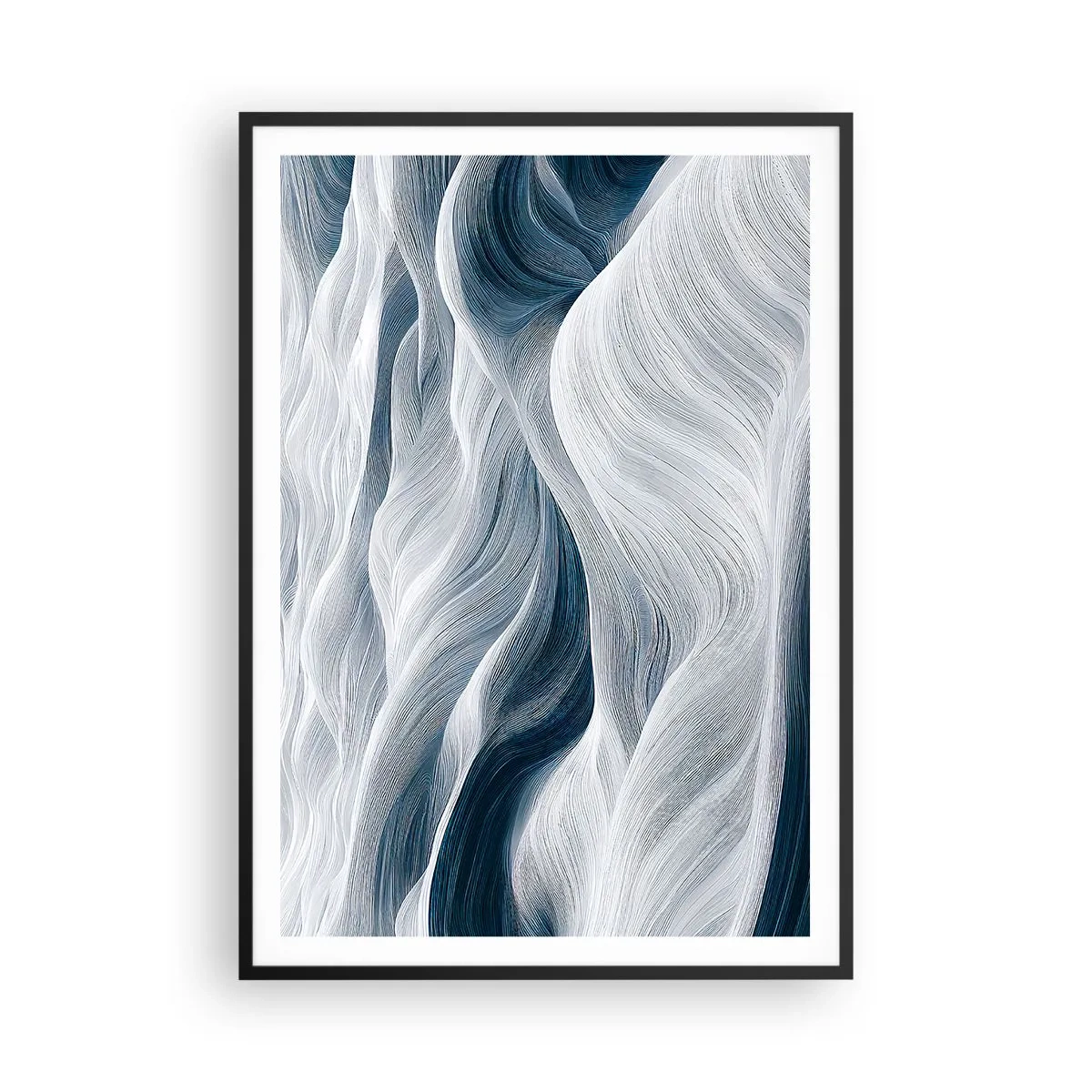 Affiche dans un cadre noir - Poster - Vagues blanches et bleues - 70x100 cm