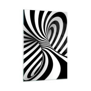 Impression sur verre - Image sur verre - Tunnel abstrait avec des rayures en spirale noires et blanches - 80x120cm - Composition : espace de danse - Décoration murale moderne pour le salon et la chambre ARTTOR