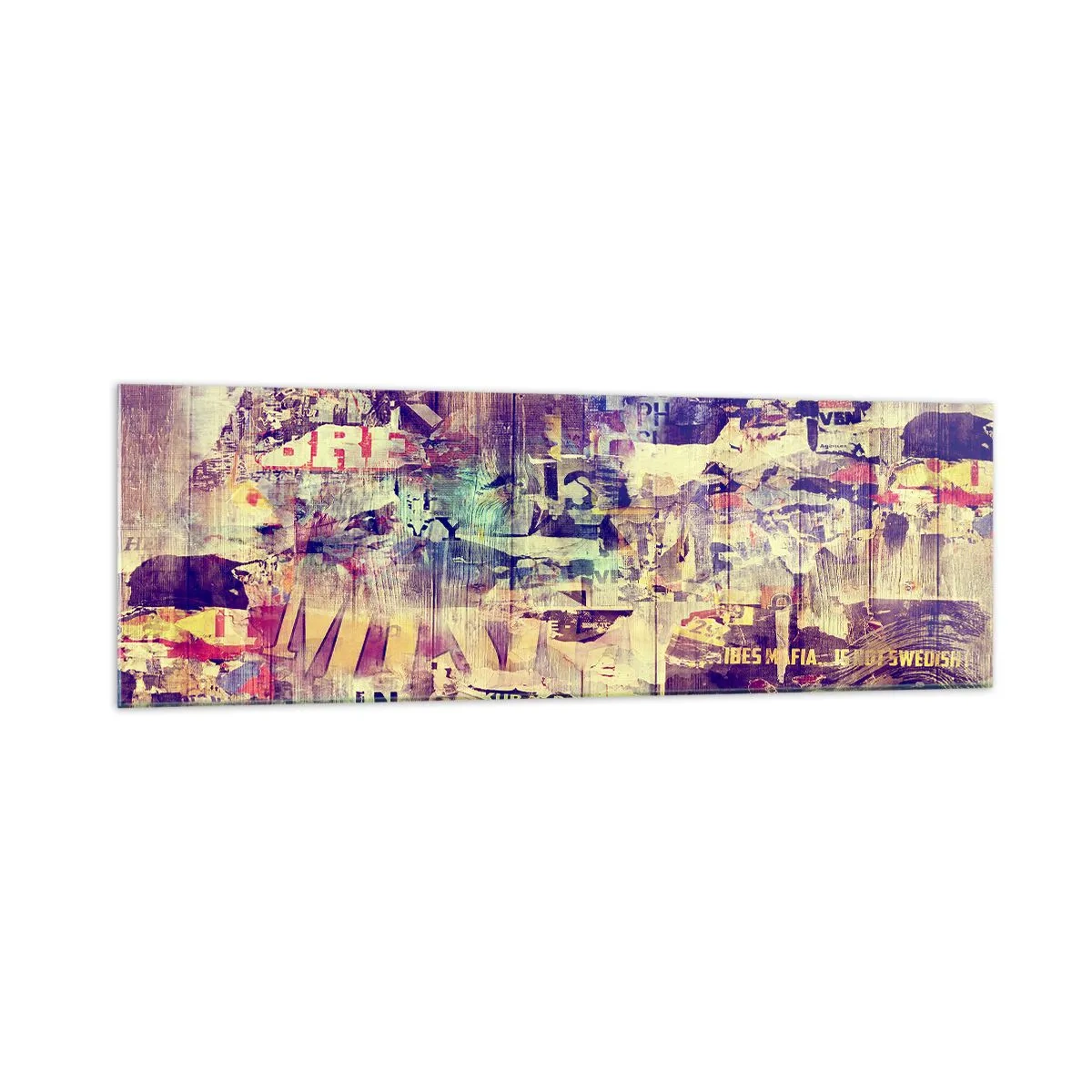Impression sur verre - Image sur verre - Collage abstrait coloré avec texte et graphiques - 160x50cm - Et c'est tout ce qu'il y a à faire - Décoration murale moderne pour le salon et la chambre ARTTOR