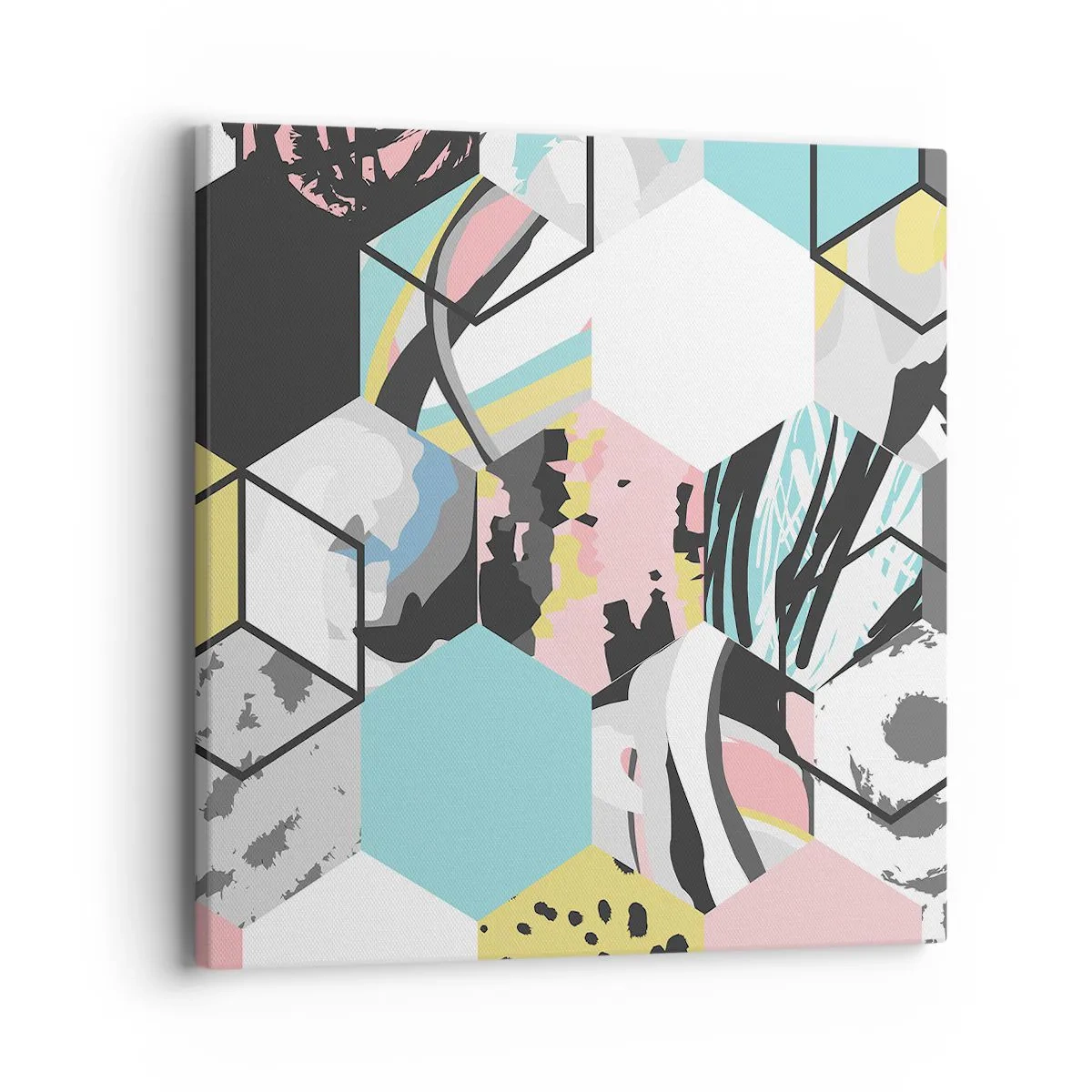 Impression sur toile - Image sur toile - Hexagones et cubes en six couleurs - 40x40 cm