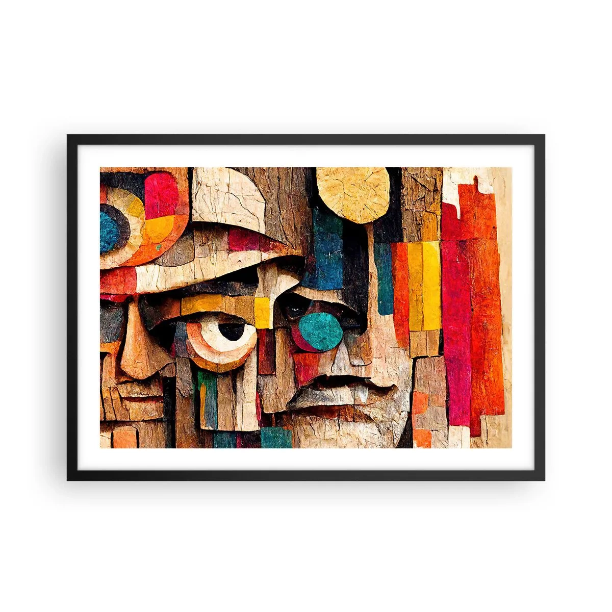 Affiche dans un cadre noir - Poster - Visages abstraits aux couleurs intenses - 70x50cm - Je te vois… - Décoration murale moderne pour le salon et la chambre ARTTOR