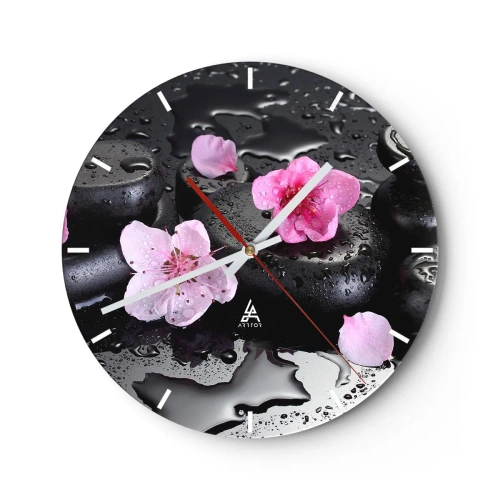 Horloge murale - Pendule murale - Fleurs de cerisier sur pierres noires - 30x30cm - Et le cœur s'allège soudainement - Décoration murale moderne pour le salon, la cuisine et la chambre ARTTOR