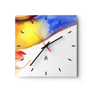 Horloge murale - Pendule murale - Une aquarelle minimaliste du profil d'une femme avec un chapeau coloré. - 30x30cm - Portrait d'une dame - Décoration murale moderne pour le salon et la chambre ARTTOR