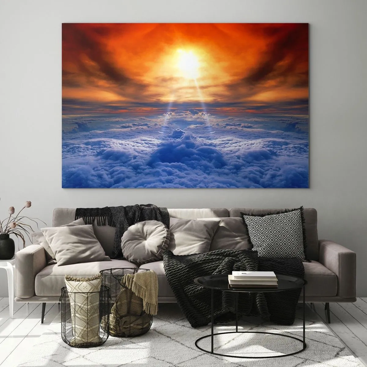 Impression sur verre - Image sur verre - Nuages illuminés par les rayons du soleil couchant - 100x70cm - Paysage mystique - Décoration murale moderne pour le salon et la chambre ARTTOR