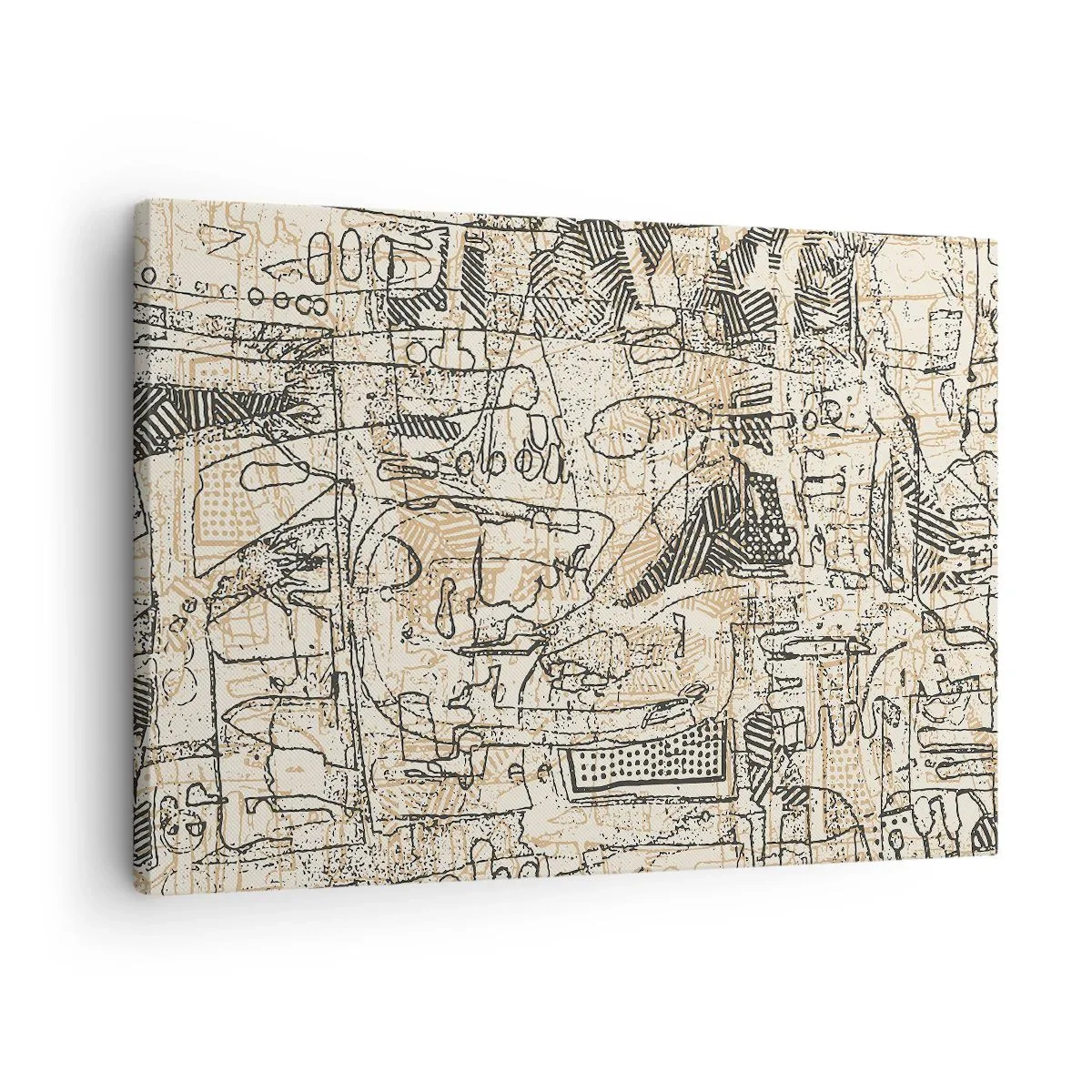 Impression sur toile - Image sur toile - Motifs abstraits et lignes sur fond beige - 70x50cm - Il attend d'être décodé - Décoration murale moderne pour le salon et la chambre ARTTOR
