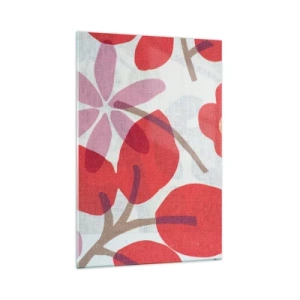 Impression sur verre - Image sur verre - Fleurs et feuilles dans les tons de rouge et de rose - 70x100cm - Composition florale dans les roses - Décoration murale moderne pour le salon et la chambre ARTTOR