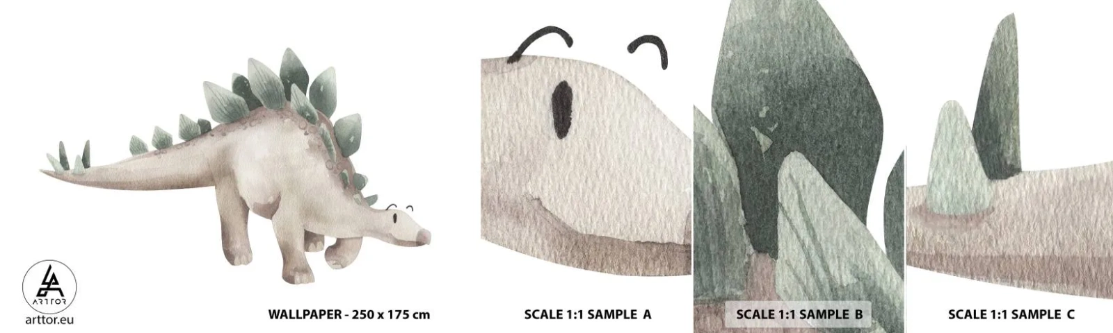 Échantillon de Papier Peint Autocollant Deluxe Sticker - Votre ami - Dinosaure, Enfants, stégosaure - 100x30 cm