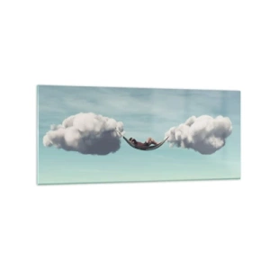 Impression sur verre - Image sur verre - Une personne se détendant dans un hamac suspendu dans les nuages - 120x50cm - Instant de bonheur - Décoration murale moderne pour le salon et la chambre ARTTOR