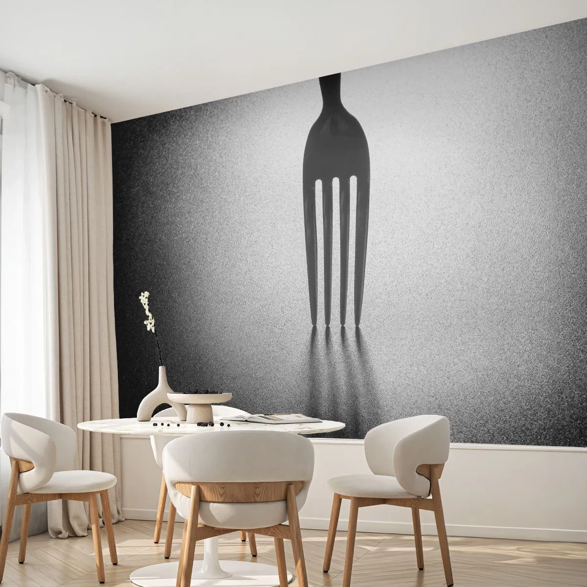 Papier Peint Photo Premium Canvas - Lumière et ombre - Fourchette, Coutellerie, Cuisine - 250x175 cm