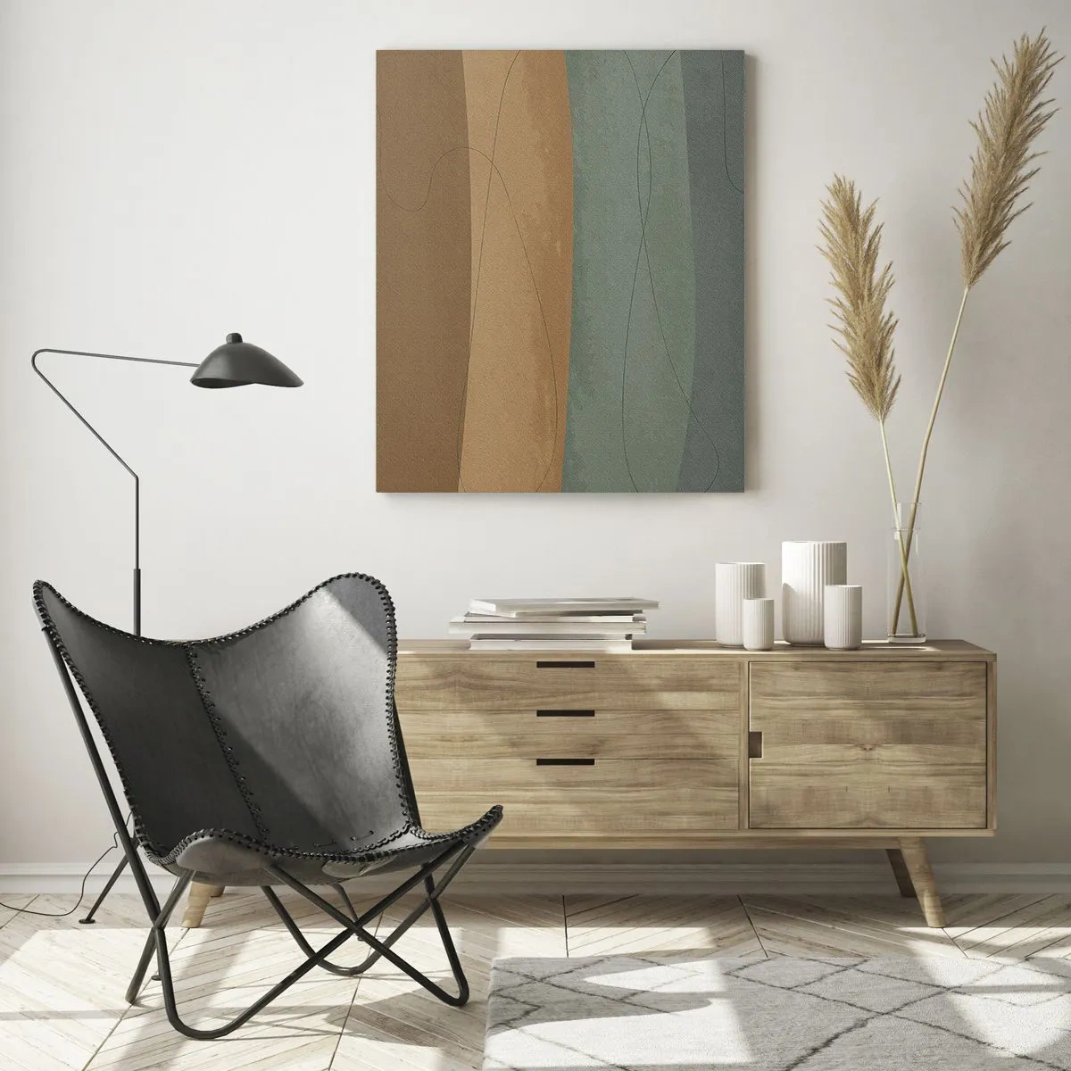 Impression sur verre - Image sur verre - Rayures abstraites aux tons terreux - 50x70cm - Composition horizontale - Décoration murale moderne pour le salon et la chambre ARTTOR