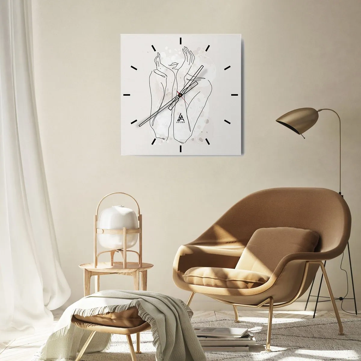 Horloge murale - Pendule murale - Ligne de contour montrant les mains d'une femme sur un fond clair - 30x30cm - Instant de rêve - Décoration murale moderne pour le salon et la chambre ARTTOR