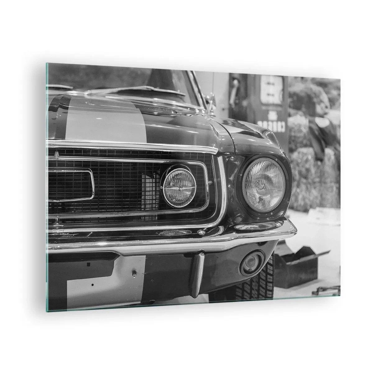Impression sur verre - Image sur verre - Gros plan de l'avant d'une voiture de course classique - 70x50cm - Conduire dur - Décoration murale moderne pour le salon et la chambre ARTTOR